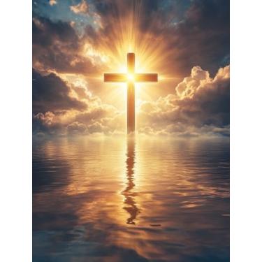 Imagem de Kits de ponto cruz estampado Jesus - Kits de ponto cruz com ponto cruz para iniciantes e adultos, kits de costura cruzada, dimensões, kits de bordado, artes e artesanato (11CT sem moldura)