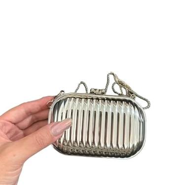 Imagem de Bolsa Pequena Mini Bolsa Feminina Transversal De Metal Alça De Corrente Festa(Prata)