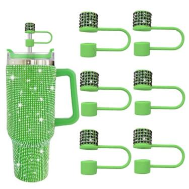Imagem de JIASHEBDE Conjunto de acessórios para Stanley Cup, 6 peças, capa de canudo de diamante brilhante, tampa de canudos para Stanley 30 e 1,134 g com copos, acessórios de tampa de 1 cm para copo (verde