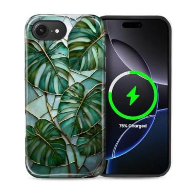 Imagem de Kapadiy Capa magnética para iPhone 16e, compatível com MagSafe Vitral Monstera Leafs Design Hybrid Dual Protection Silicone + PC rígido à prova de choque, capa protetora para homens e mulheres