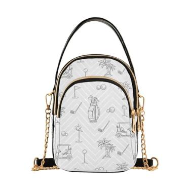 Imagem de MCHIVER Bolsa tiracolo feminina de golfe para celular com corrente removível, Palmeira de golfe branca