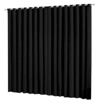 Imagem de Cortina Blackout Lisboa Luxo Ilhós Cromado Preto 5,00x2,80M - Beatriz 