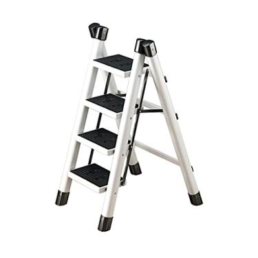 Imagem de Escadas dobráveis escadas de 4 degraus Banqueta dobrável com pedal largo resistente escada de metal portátil para uso doméstico e cozinha escada resistente (cor: liga de alumínio A) (aço carbono