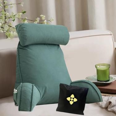 Imagem de Almofada de leitura com encosto de cabeça removível, almofada de abraços, almofada de suporte com apoios de braços, lombar, costas, descanso de cama, jogos, capa lavável, alça de transporte