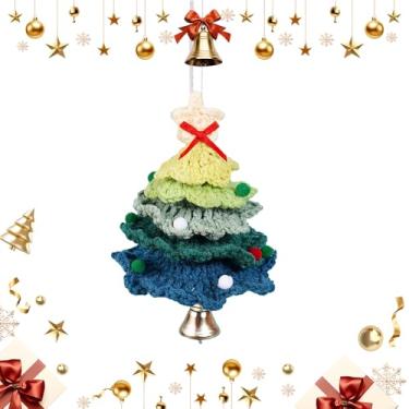 Imagem de Árvore de Natal de crochê, decoração de Natal, pingente de árvore de Natal de tricô com sino - Mesa central para mesa de lareira de peitoril de janela estantes de livros para quarto festa e reuniões