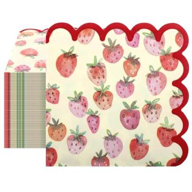 Imagem de 100 peças de guardanapos de papel com impressão de morango, 12,7 x 12,7 cm, toalhas de mão descartáveis com borda recortada para chá de bebê, baga, decoração de festa de primeiro aniversário e eventos