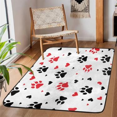 Imagem de Tapete de área de 1,2 m x 1,8 m para sala de estar, lavável à máquina, estampa de pata, fofo, preto, vermelho, antiderrapante, tapete macio para sala de estar, quarto, sala de jantar, berçário