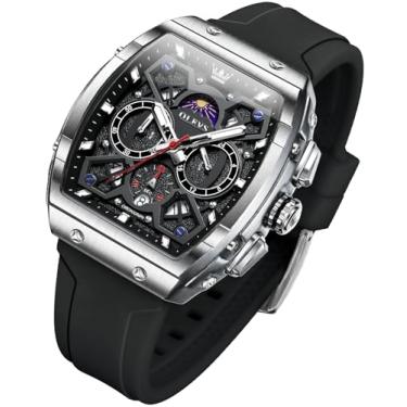 Imagem de OLEVS Relógios masculinos luxuosos, vestidos de rosto grande, pulseira de silicone, à prova d'água, cronógrafo, analógico, quartzo, casual, relógio de pulso masculino (pulseira preta/vermelha/branca