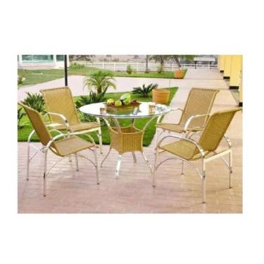 Imagem de Jogo De Mesa Com 4 Cadeiras Em Alumínio E Fibra Piscina - Sarah Móveis