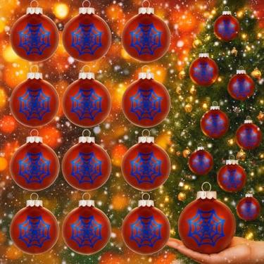 Imagem de Threehoney 12 peças de enfeites de bola de aranha de Natal de 8,15 cm, padrão de teia de aranha, árvore de Natal, decoração clássica, suprimentos de decoração de festa para árvores de Natal, Halloween