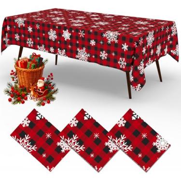 Imagem de misaya Pacote com 3 toalhas de mesa descartáveis de búfalo, 137 x 272 cm, toalha de mesa de plástico impermeável, retangular, preta, vermelha e branca, para piquenique, aniversário, festa