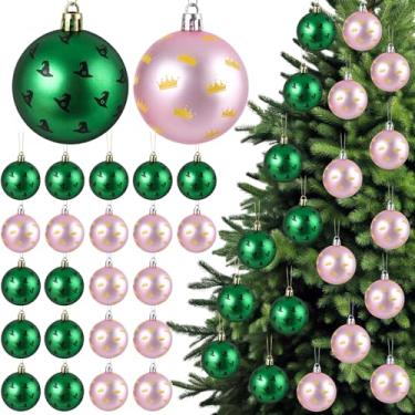 Imagem de 24 peças de chapéu de bruxa de 6 cm e enfeites de bola de Natal verde rosa com estampa de coroa dourada decoração de árvore de Natal coroa de princesa inquebrável bolas penduradas de Natal para