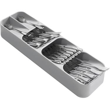 Imagem de Organizador de Talheres para Gaveta, Cinza, Compartimentos Múltiplos, Plástico