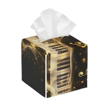 Imagem de Suporte quadrado de couro para caixa de lenços de papel, impermeável, notas de piano, música, organizador de papel facial com cinto inferior, estojo de lenços para mesa, banheiro, escritório, mesa