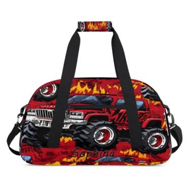 Imagem de Bolsa esportiva personalizada, caminhão de desenho animado colorido com nome, bolsa de dormir personalizada, bolsa de fim de semana, bolsa de treino para dança, balé, academia, ginástica, mala, viagem