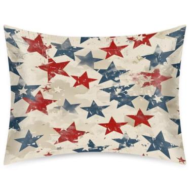 Imagem de Fronha de almofada de cetim de seda tamanho padrão para cabelo e pele capa de travesseiro macia antiderrapante estrelas refrescantes retrô vermelho azul com fecho de envelope para dormir mulheres