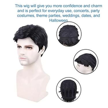 Imagem de Generic Peruca Curta Encaracolada Preta Masculina, Material Resistente Ao Calor para Encontros, Shows, Uso Diário