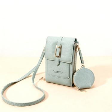 Imagem de Bolsa de couro antifurto, pequena bolsa transversal para celular, carteira feminina com bloqueio de RFID, bolsa tiracolo com alça de ombro, Verde claro
