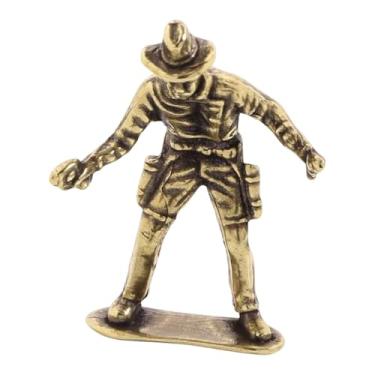 Imagem de IEUDNS Estátua de de latão em miniatura, figura de guerreiro para mesa, presente, decoração para casa, escultura de guerreiro para lareira ou festa, Usando Chapéu de