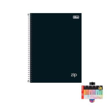 Imagem de Kit Caderno Universitário Tilibra 10 Matérias Preto 160 Folhas + Caneta Esferográfica Cis 24 Unidades Sortidas + Marca Texto Boss 6 Cores Pastel