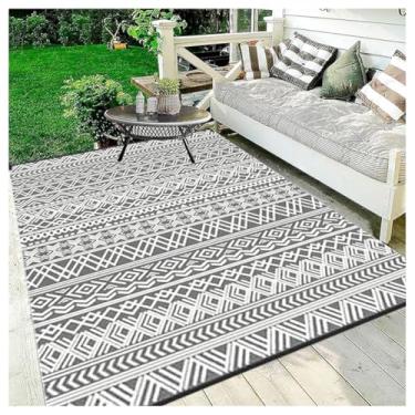 Imagem de SPXMQSS Tapetes de jardim ao ar livre, tapete de plástico dobrável reversível antiderrapante para acampamento, deck, praia, piquenique, quintal, cinza 274 x 366 cm