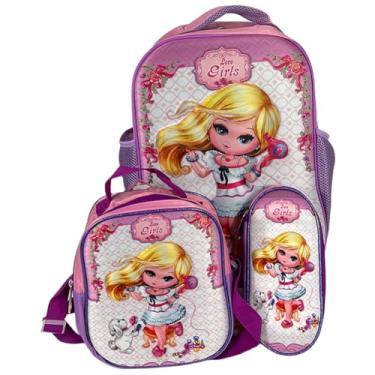 Imagem de Kit De Mochila Escolar Infantil Feminina Da Girl 3D Com Rodinhas Em Silicone Acompanha Lancheira Termica E Estojo Kit De Mochila Resistente