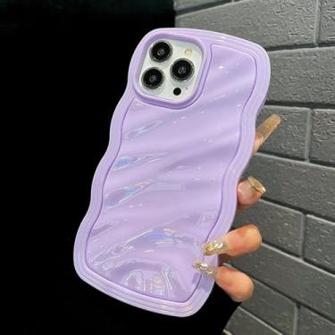 Imagem de Capa para celular com estampa de ondas e ondulações na água, em cores vibrantes, para iPhone 11, 12, 13, 14, 15, 16 Pro Max, à prova de choque, com borda de silicone na cor lavanda, compatível com i