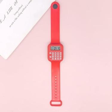 Imagem de Relógio de pulso digital: calculadora multifuncional, calculadora, função de tempo, relógio para estudantes, escritório, Natal, Vermelho