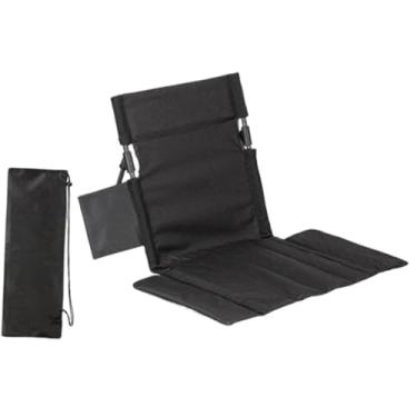 Imagem de Aymzbd Encosto para camping ao ar livre, cadeira de chão com encosto, bolsa de transporte, almofada dobrável multifuncional acolchoada para trekking e, Preto