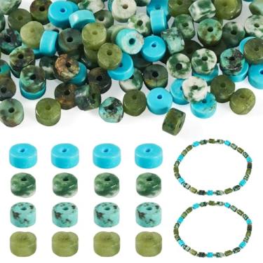 Imagem de Craftdady 200 peças de contas de pedra natural jaspe verde contas turquesa africana heishi disco pedras espaçadoras contas planas redondas contas de pedra preciosa para fazer pulseiras de joias faça
