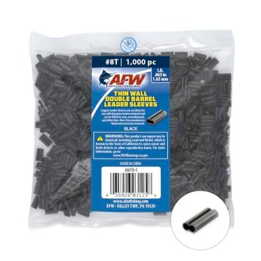 Imagem de American Fishing Wire Mangas de crimpagem dupla de parede fina, cor preta, tamanho 8T, diâmetro interno de 0,065 cm, 1000 peças