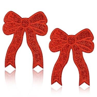 Imagem de FANCIBAND 2 peças 12,7 cm laço de lantejoulas ferro em remendos presentes de líder de torcida bordados para roupas, chapéus, bolsas, jaquetas, jeans, acessórios DIY (vermelho)