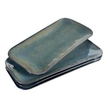 Imagem de jinsongdafa Conjunto De 4 Travessas Retangulares, Bandejas Para Festas, Micro-Ondas, Forno, Lava-Louças, Louças Cozinha, Esmalte Reativo Azul 32 Cm
