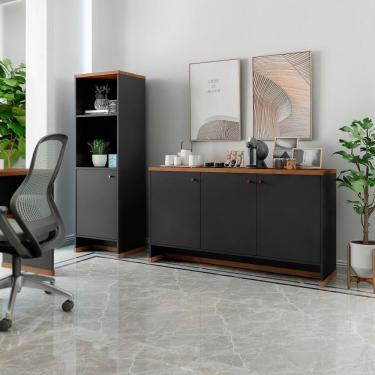 Imagem de Conjunto Sala De Jantar 2 Peças - Aparador E Estante Verbena - Preto/ Preto/
