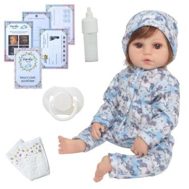 Imagem de Boneca Reborn de Silicone Cabelo Implantado Fio a Fio Itens - Cegonha 