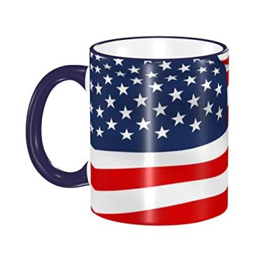 Imagem de Ourdovi Caneca de café expresso de cerâmica patriótica da bandeira americana, caneca de cerâmica revestida faça você mesmo, para café, sopa, chá, leite, latte, cacau quente, colorido divertido 340 g.
