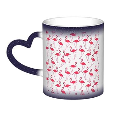 Imagem de Xícara de café divertida com estampa de flamingo rosa, copo de cerâmica que muda de cor sensível ao calor 12 Oz, para café/chá/leite/cacau, para adolescente/aniversário/festival/presentes
