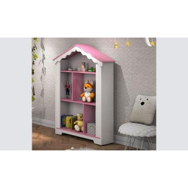 Imagem de Estante Infantil Casinha Magia Branco/Rosa - NE Móveis, Rosa
