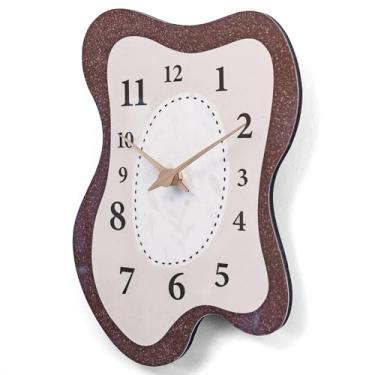 Imagem de SCOAGE Relógio de parede de meados do século, retrô, formato irregular, moderno, operado por bateria, analógico, relógio de parede neutro, grande, mostrador marrom, relógios silenciosos para cozinha