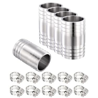 Imagem de HARFINGTON 5 peças de 3/20.3 cm a 3/20.3 cm 304 encaixe de farpa de aço inoxidável com 10 peças de braçadeira de aço inoxidável, emendador de metal para impressão 3D, compressor de ar, máquina CNC