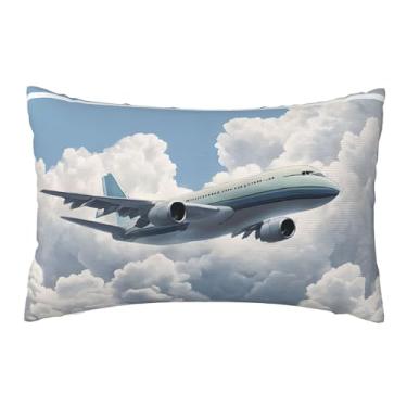 Imagem de Airplane Art - Fronhas estampadas reversíveis - Design decorativo de dupla face, zíper oculto, poliéster macio para sofá, quarto e carro, tamanho único