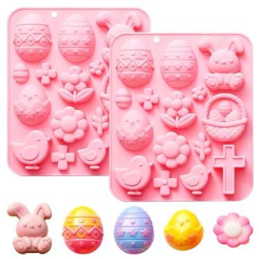 Imagem de Conjunto de moldes de silicone de Páscoa, design de cesta de cruz de ovo de coelho rosa, suprimentos de artesanato e pastelaria, ferramentas decorativas para fazer chocolate doce (rosa (QY343))