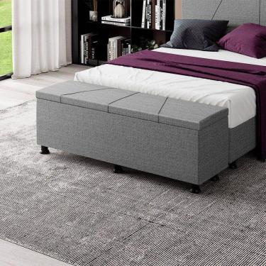 Imagem de Baú Sapateira Estofada Casal King Size 195 Cm Júpiter Linho Skybox Cor Cinza