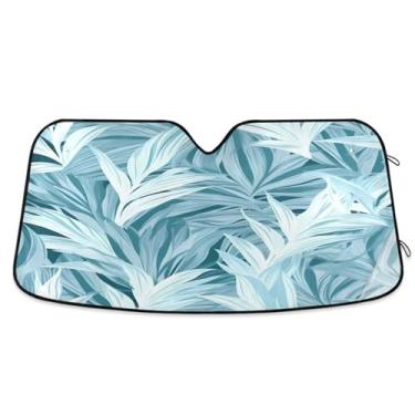 Imagem de Wassud Para-brisa para-sol acessórios de carro dobrável para janela frontal de carro blocos raios UV azul padrão de planta sombra reflexiva 80 x 144 cm