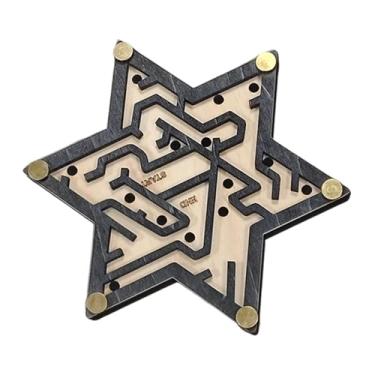 Imagem de MERIGLARE Jogo de Labirinto de Madeira com Bolinhas de Gude - Educativo, Divertido e Estimulante - Jogo de Tabuleiro de Lógica para Crianças a partir de 8 Anos, Hexágono