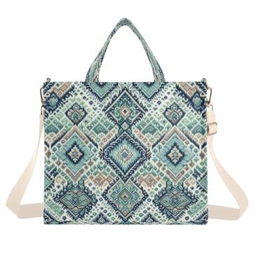 Imagem de Burbuja Sacola feminina azul losango, bolsa tiracolo de veludo cotelê, bolsa transversal para compras, trabalho, viagem, P, B60, Medium