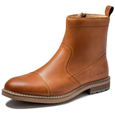 Imagem de Arkbird Chelsea Bota masculina de couro legítimo com zíper no tornozelo para uso casual e formal, Marrom fosco, 44