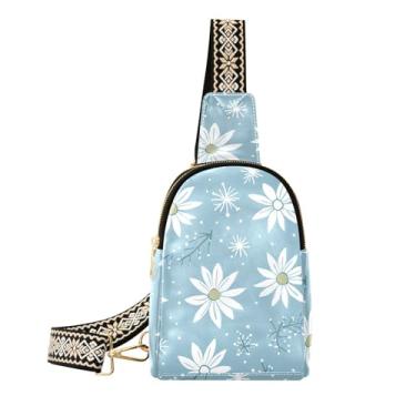 Imagem de CEBUGI White Daisies pequena bolsa tiracolo feminina de couro, pochete transversal para trilhas, viagens ao ar livre