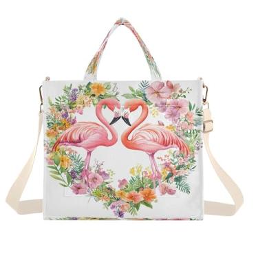 Imagem de Burbuja Um par de flamingos apaixonados sacola feminina de veludo cotelê, bolsa tiracolo para compras, trabalho, viagem, P, B360, Small