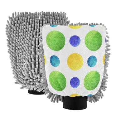 Imagem de STAYTOP Luvas de lavagem de carro com ponto de onda circular colorida, 2 peças, luvas de microfibra de chenille, sem arranhões, panos de esponja de lavagem ultra absorventes para carros, limpeza